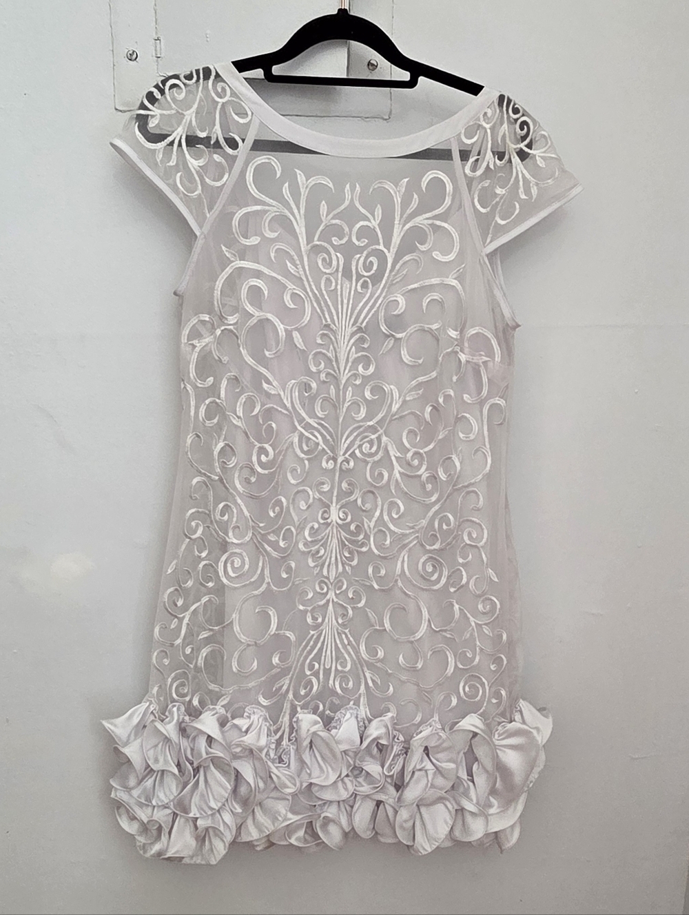 Guess Women's White Floral-Lace Ruffled-Hem Sheath Dress
